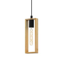Eglo Pendant Lighting Littleton, Vintage Hanging lamp in Industrial Design, Retro Ceiling Light Made of Black Metal and Natural Wood, E27socket, FSC Certified