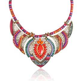 HENGYID Bohemian Necklace Earring Sets for Women – Chunky Enamel Multicolor Round Pendants Vintage Rhinestone Ethnic Necklace (Color L)