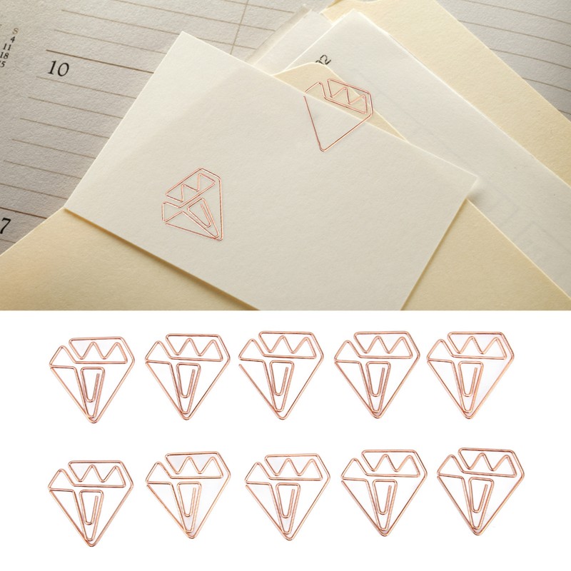 100pcs Rose Gold Paper Clips Cute Diamond Shaped Multifunctional Metal