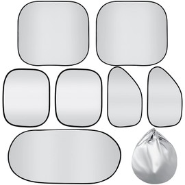 7 Pieces Car Sun Shade Medium Windshield Sunshade Set Includes 3 Front Rear & 4 Side Window Uv Rays Sun Visor Protector with 12 Suckers for Automotive Vehicle