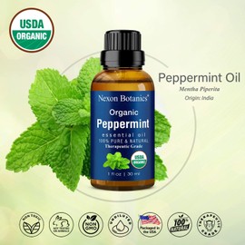Organic Peppermint Essential Oil 30 ml - USDA Certified Pure Natural Essential Peppermint Oil - Menthol from Mentha Piperita - Fresh Mint Oil for Aromatherapy and DYI Skin Care Recipes Nexon Botanics