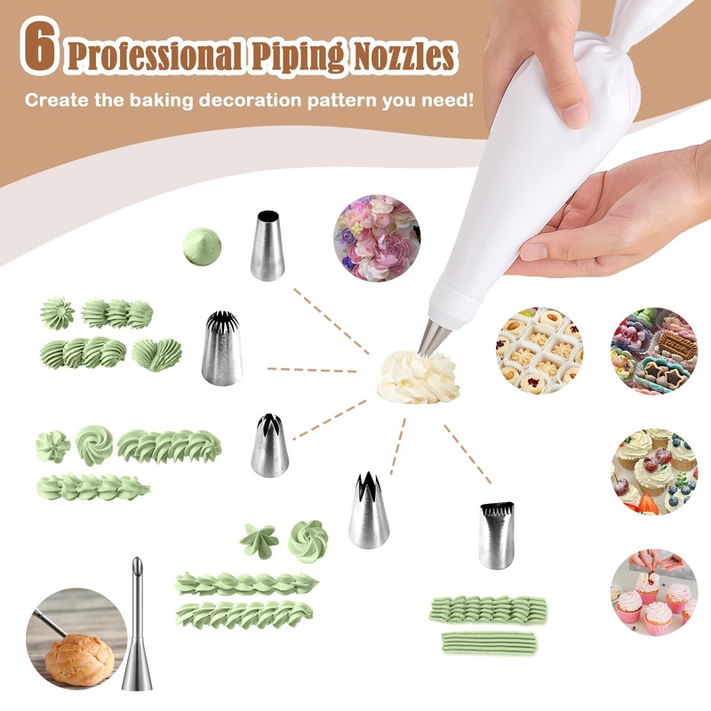 9-Piece Reusable Piping Bags and Tips Set- Cotton Baking Kit