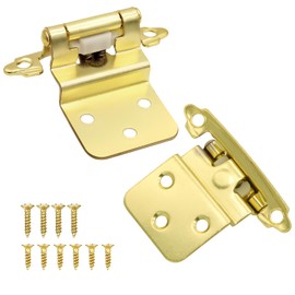 3/8 Inch Inset Brass Gold Cabinet Hinges, (10 Pairs - 20 Pack) Self Closing Hinges for Cabinets Doors, Kitchen Cabinet Door Hinges Hardware