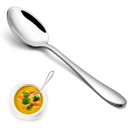Joyfair 12 Piece Stainless Steel Soup Spoon Table Spoon Set, 19 cm Modern Large Spoon Set, Silver Cutlery Spoon Set for Home/Party/Restaurant, Highly Polished & Dishwasher Safe