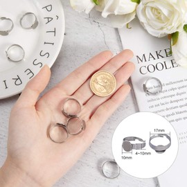 PandaHall 10 Pieces 304 Stainless Steel Adjustable Finger Ring Bases Sockets for Cabochon Round Finger Ring Bowls for DIY Ring Making