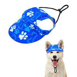 PET SHOW Dog Baseball Cap Paw Print Dog Visors for Small Medium Dogs Waterproof Pet Sun Hats with Ear Holes Adjustable Drawstring Boy Puppy Hat - Royal Blue/M