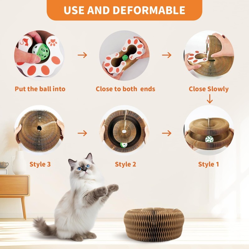MAXTOOA Magnetic Reversible Cat Cardboard Scratcher Collapsible Interactive Cat Toy