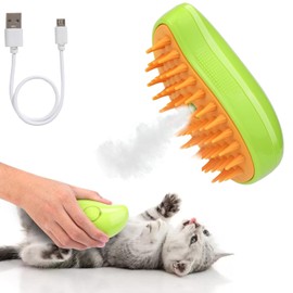 Steam cat brush, multifunctional steam cat brush, 3-in-1 self-cleaning massaging steam cat brush, cat grooming steam cat brush for removing tangled and loose hair, suitable for cats and dogs (green)