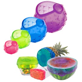 FusionBrands CoverBlubber, Multicolored 4 Piece Set -Stretchable, Silicone Covers For Food Storage to Cling Onto Most Food Items & Containers -Refrigerator/Freezer Use Only - Small/Medium/Large/XLarge