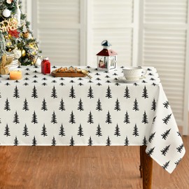 Horaldaily Christmas Tablecloth 60×104 Inch, Trees Black White Boho Washable Table Cover for Party Picnic Dinner Decor