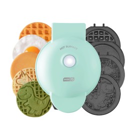 DASH Multimaker Mini System - Waffle Maker with Six 4” Removable Plates: Waffle Iron & Griddle, 4-in-1 Mini Waffle Maker for Kids and Families – Nonstick Surface, Just Add Batter (Aqua)
