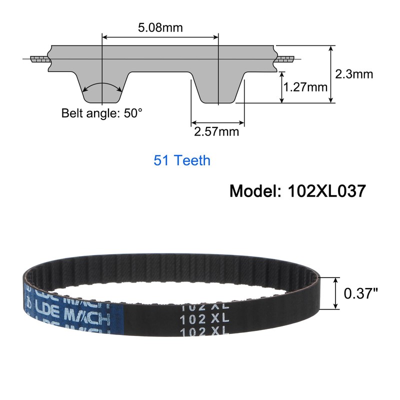 sourcing map 102XL 037 Timing Belt 51 Teeth Rubber Geared