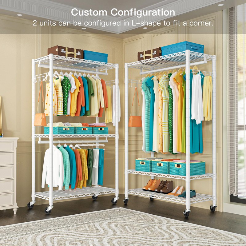 FUTASSI P1 Heavy Duty Garment Rack, 3 Tiers Adjustable Rolling