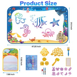 Magic Water Doodle Mat,Large Foldable Kids Painting Doodle Drawing Mat with Storage Bag,Toddlers Educational Toys Christmas Birthday Gifts for Boys Girls Age 2 3 4 5 6 7 8 Year Old