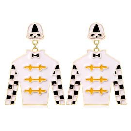 Derby Earrings for Women Derby Riding Suit Earrings Kentucky Derby Race Day Earrings Enamel Silks Dangle Earrings Derby Horse Racing Accessories Outfits Jewelry Gifts (White)