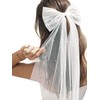 Bridal Hair Bow Veil with Pearl,White Hair Bow Clip Bachelorette