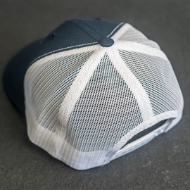 Bride and Groom Leather Patch Trucker Style Hats - Wedding Hats, Wedding Gifts (Groom, Navy/White, Natural)