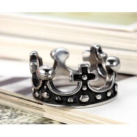 Flongo Women's Ring Men's Ring Women Men Rings Band Ring Signet Ring Stainless Steel Ring Silver Black Royal King Crown Crucifix Cross Retro, Stainless Steel, No Gemstone
