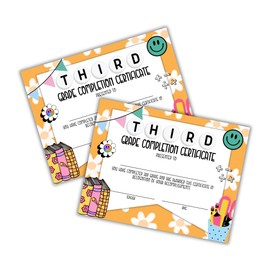 3rd Third Grade Certificate of Completion Graduation Diploma 30pk 8.5x11” 90’s Seed Friendship Bracelet Checkered Neutral Award Theme Trendy Minimalist