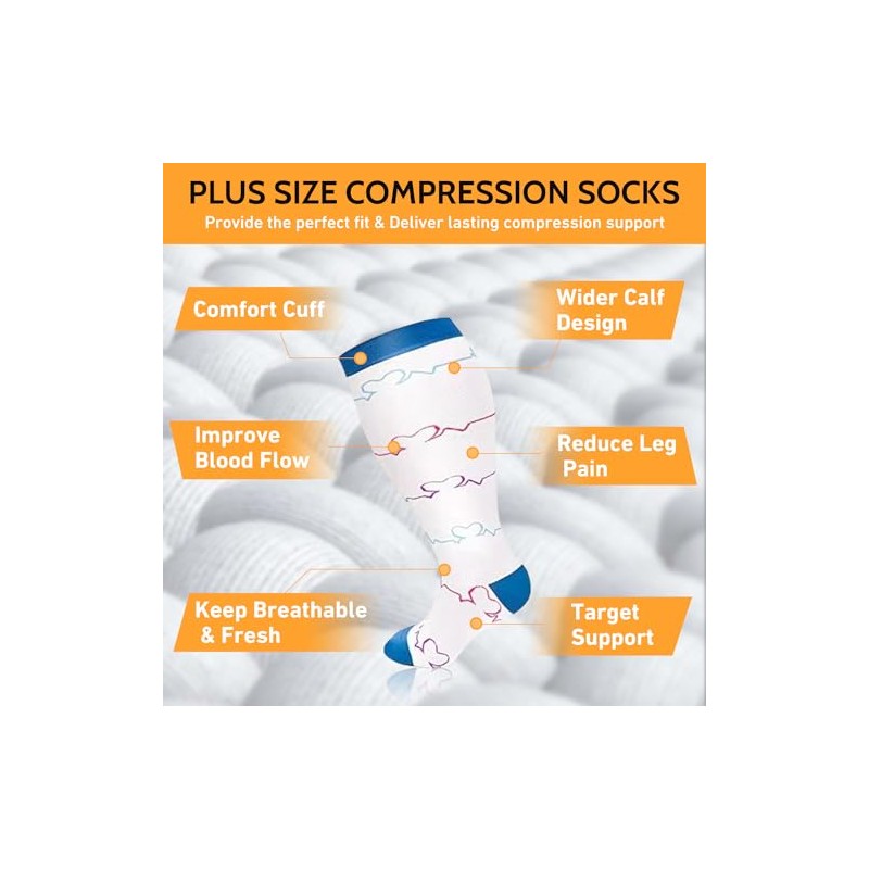 KoMico 3 Pairs Plus Size Compression Socks for Women &
