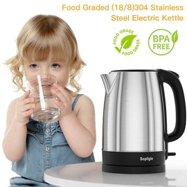 Electric Kettle,Sopligle Stainless Steel BPA-Free Hot Water Boiler, Potable Fast Water Kettle with Auto Shutoff, Boil-Dry Protection, Fast Boiling, 1.7L,1500W (Silver)