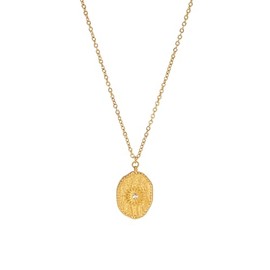 18K Gold Tone Necklace with Oval Sun Pendant, Gift for Women's Bithday and Christmas