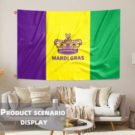 Haceolhada Mardi Gras Flag 3x5 Ft Double Sided Heavy Duty Polyester New Orleans Masquerade Carnival Flag Mardi Gras Decorations for Indoor Outdoor Yard House Decor