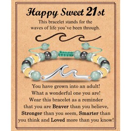 21st Birthday Gifts for Her Girls, 21 Year Old Birthday Gifts for Her, Female 21st Birthday Wave Bracelet Gifts for 21 Year Old Girl, Happy 21st Birthday Card for Girls Her Daughter