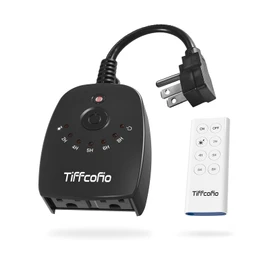 TiFFCOFiO Outdoor Light Timer Waterproof, Remote Control Dusk to Dawn Light Sensor Timer, 100 FT Range, Plug in, 2 Grounded Outlets for Home and Garden, 15A/1875W, ETL Listed