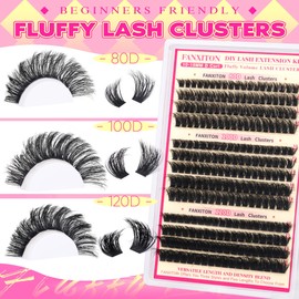 FANXITON FANXITON Lash Clusters Thick Fluffy Lash Clusters D Curl Volume Lash Clusters 80D+100D+120D Eyelash Clusters 10-18mm Eye Lash Clusters Wispy Individual Lashes Waterproof Clusters Eyelash Extensions