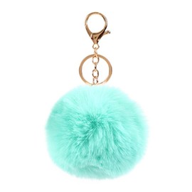 Pom Pom Keychains Colorful Faux Rabbit Fur Ball Keychain Car Key Ring Soft Plush Pompoms Handbag Keyring Charm-green
