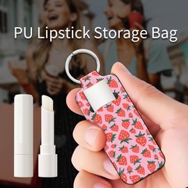 PLKTJOSA Leather Chapstick Holder Keychain, Unisex Lip Balm & Lipstick Sleeve for Everyday Use(Lovely Strawberries)
