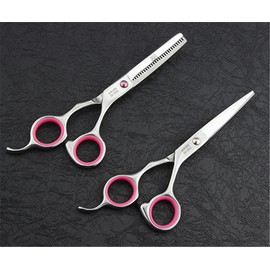 JYHY 6 inches Professional Hair Scissors, Barber Thinning Scissors Set, Family Hair Cutting, Barber Hair Cutting Tool Thinning Scissors Texturing 6" silver/pink