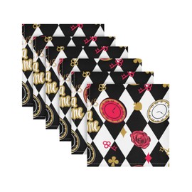 ZzWwR 6 Pcs Luxuriant Table Cloth Napkins Set, Alice in Wonderland Seamless Pattern with Chess Board Soft Dinner Napkins Decor for Family, House, Festival,Restaurant, Weddings, Parties(20 x 20 Inch)