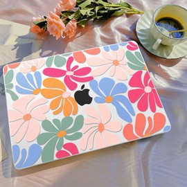 B BELK Compatible with MacBook Air 13 inch Case 2025 2024 2023 2022 M4 M3 M2 A3240 A3113 A2681, Plastic Hard Shell Case for MacBook Air 13.6 inch + Keyboard Cover + Screen Protector, Colorful Flower