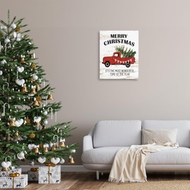Stupell Industries Christmas Most Wonderful Time Vintage Truck Canvas Wall Art, 24 x 30, Multi-Color