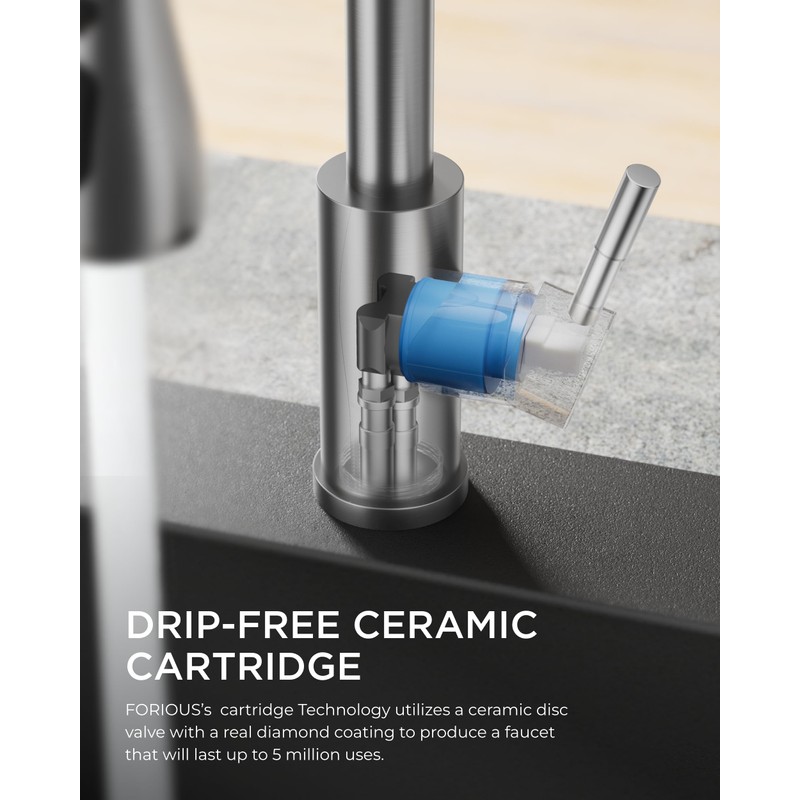 FORIOUS Kitchen Faucet with Soap Dispenser, Brushed Nickel, Single Handle