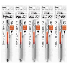 Pentel XBLN75TL-F EnerGel Ink Ballpoint Pen, 0.5 Orange, 5 Pieces
