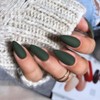 KQueenest Matte Dark Green Press on Nails Medium Stiletto Almond,Pure