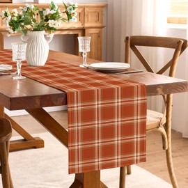Buxiuer Thanksgiving Table Runner Orange Fall Plaid Autumn Harvest Checkered Tartan Decoration Seasonal Dining Room Home Kitchen Table Decor