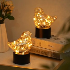 Juego de 2 lámparas de mesa que funcionan con pilas, lámpara de pájaro, luz de noche, pequeña inalámbrica, para recámara, mesita de noche, lámpara de mesa, decoración para recámara, boda,