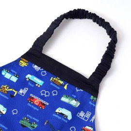 Colorful Candy Style N1233140 Kids’ Apron, Boys, Triangular Kerchief Set, Elementary Students, Easy to Put On and Remove, 39.4 - 47.2 inches (100 - 120 cm), Floor It Full Throttle, Work Vehicles (Royal Blue)