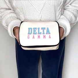 sockprints Delta Gamma Sorority Makeup Bag - Canvas Cosmetic Pouch with Bold 3D Lettering - Travel Organizer or Bid Day Gift