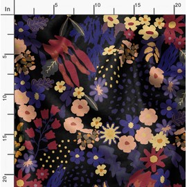 Soimoi Florals Print - Blue, Pure Silk Fabric - 42 Inch Wide, 1 Yard, Lightweight Material, Perfect For Elegant Dresses, Sarees, Scarves, Evening Wear