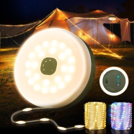 KUQIHUG Camping String Lights, 2 in 1 Quick Storage 32.8FT Rechargeable Tent Lights String with 8 Modes, Hanging Waterproof Portable LED Lamp for Outdoor Patio Awning Garden Party Essentials