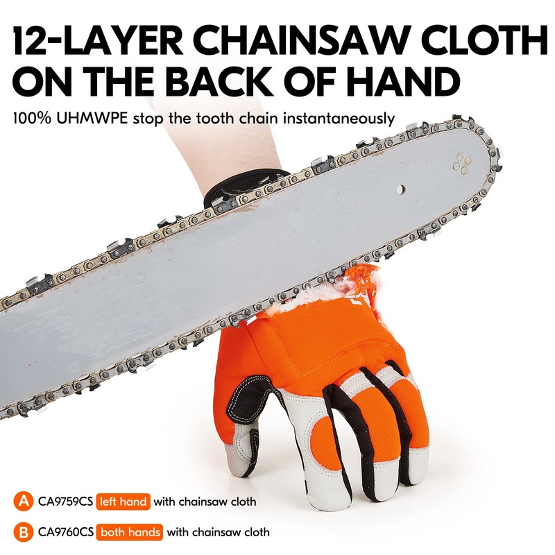 Vgo... Chainsaw Gloves 12-Layer Protection on Both Hands in Cowhide,