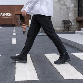 LARNMERN Mens Non Slip Shoes Food Service Work Waterproof Side Zipper Chukka Boots Air Cushion Mid Top Casual Botas Hombre Trabajo Black 10.5