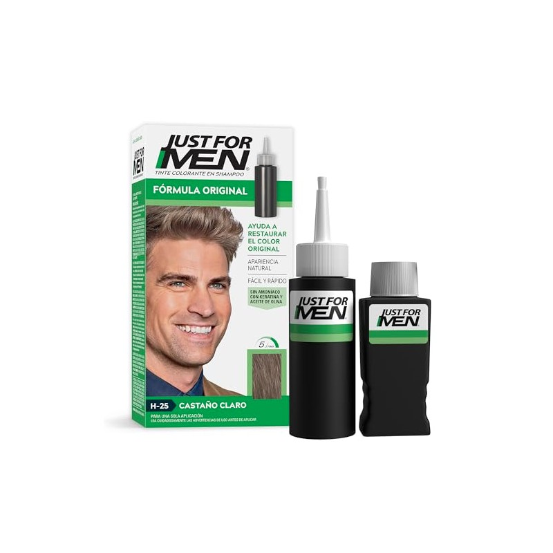Just For Men, Tinte Colorante En Shampoo, Castaño Claro H25,