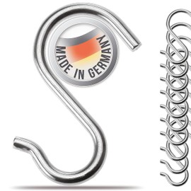 S Hooks Stainless Steel Set of 10 - Metal Hooks Made in Germany - Small Hooks Create Space and Order in All Kitchen and Work Areas