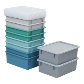 ECR4Kids Letter Size Deep Tray with Lid, Storage Bin, Contemporary, 10-Piece